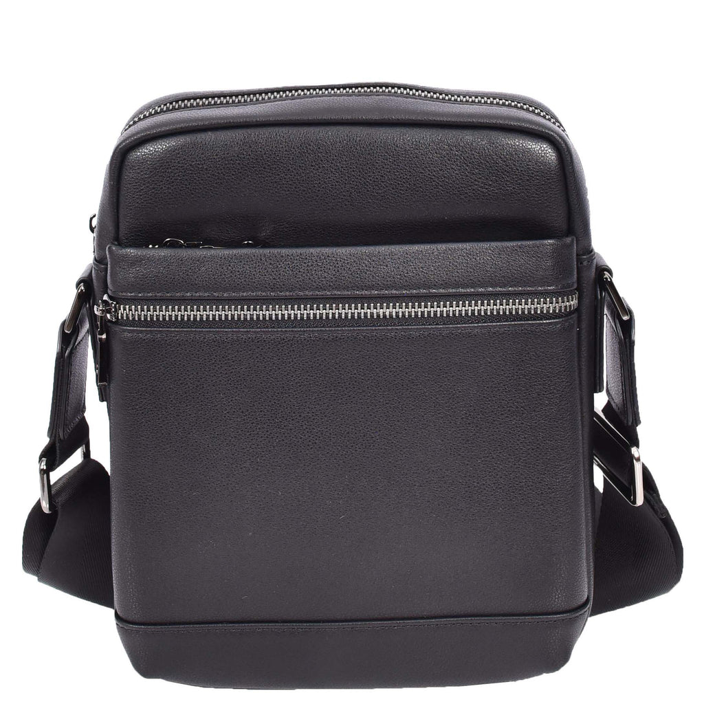 Mens Leather Cross Body Messenger Bag Medium Organiser Travel Pouch Justin Black